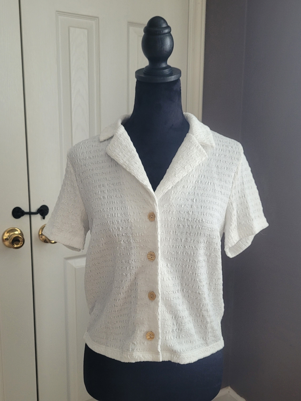 Monteau Ivory Short-Sleeve Button Front Top